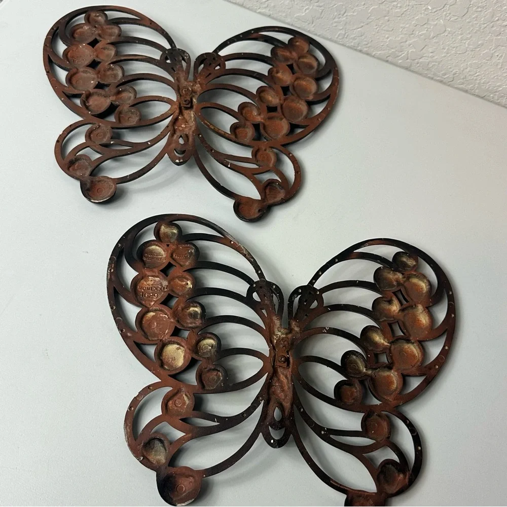Vintage 70s Burwood Wicker Butterfly Wall Hanging Decor Painted Black Set Of Two